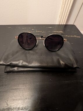 Carolina Lemke Black Round Women's Sunglasses with Gold Accents